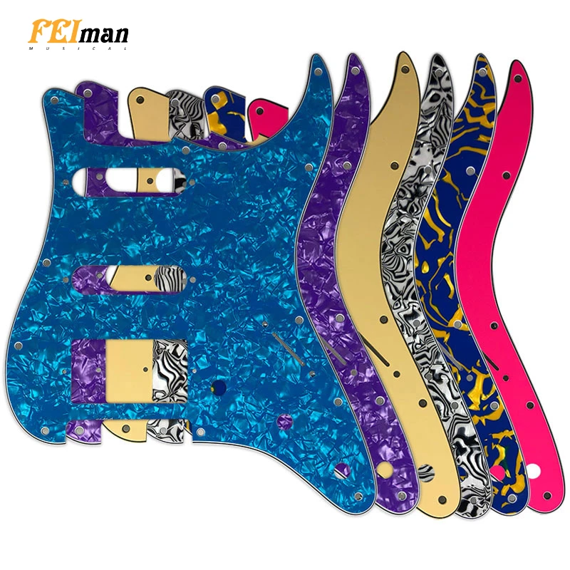 FLEOR 3Ply Black 11 Hole Round Corner Strat HSS Pickguard Guitar BackPlate Set Fit USA//Mexican Stratocaster 4-screw Humbucking Mounting Open Pickup