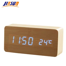 JINSUN LED Alarm Clock Time/date/temperature Digital Bamboo Wood Voice Table Clocks LED Display Desktop Digital Table Clocks