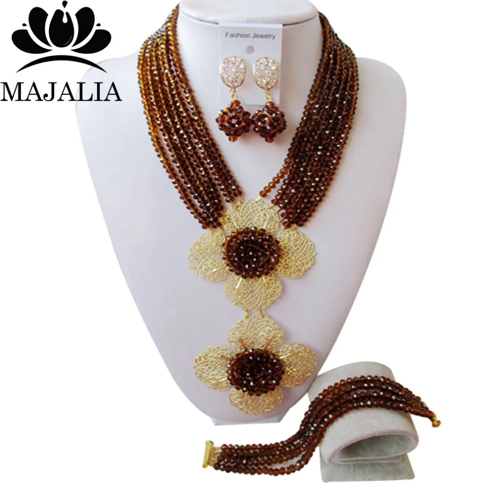 

Majalia Luxury Brown African Crystal Jewelry Set Bride Jewelry Nigerian Wedding Jewelery Set Free Shipping 6DI008