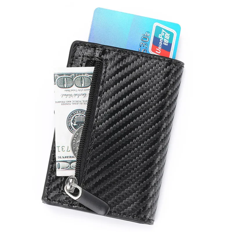 

RFID Carbon Fiber Wallet PU Leather Card Case Single Box Smart Credit Card Holder 2019 New Arrival RFID Coin Purse