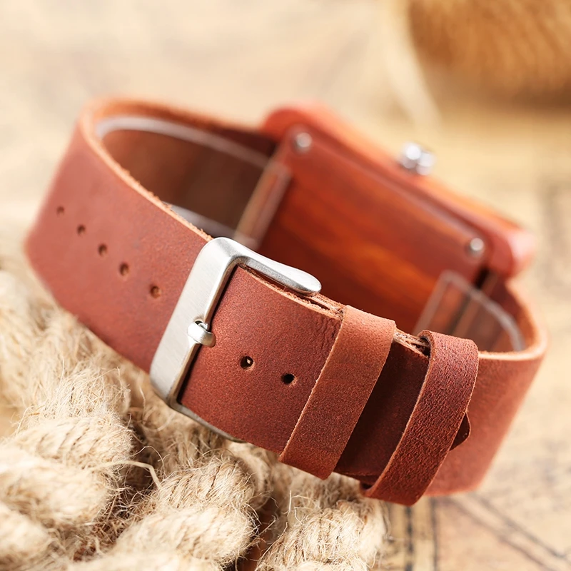 Rectangle Dial Wooden Watches for Men Natural Wood Bamboo Analog Display Genuine Leather Band Quartz Clocks Male Christmas Gifts 2020 2019 (24)