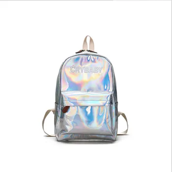 

2020 Women Soft PU Leather Backpack School Bags For Girls Harajuku Embroidery Letters Crybaby Hologram Laser Backpack