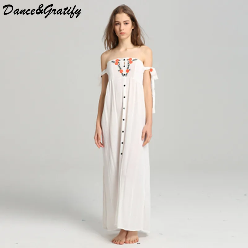 Buy 2018 Summer Women White Boho Hippie Dress Sexy Off