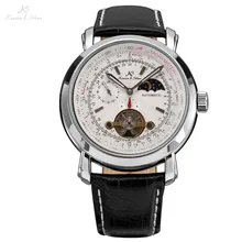 KS Tourbillon Солнце и Луна Автоматические Черный Подлинные Платья Кожи ремень Wrap Самостоятельная Ветер Мужчины Подарок Механические Часы/KS069
