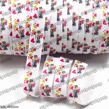 

50 yards 5/8" 16mm I Love Softball Sports Printed Elastic Ribbon Heart Gymnastic Hair Tie Making HT01-PG025-04924
