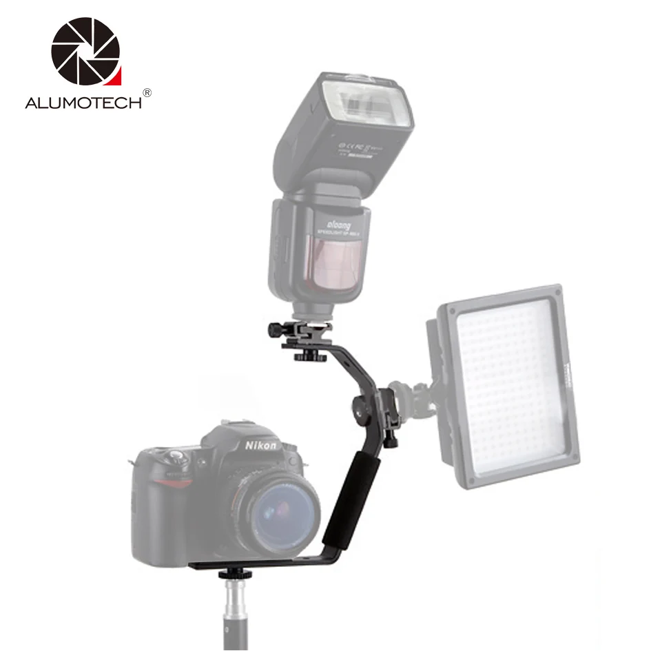 ALUMOTECH Metal Double Hot Shoe Mount Bracket Stand For Camera Flash Light Adapter Holder Photograp