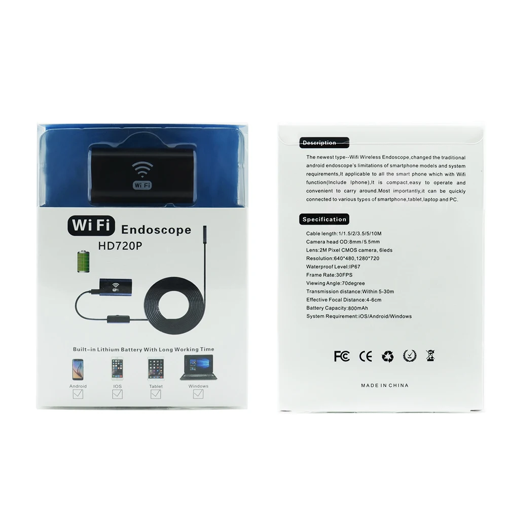 wifi эндоскоп камера 8 мм объектив 5 м Мини водонепроницаемый мягкий кабель камера для осмотра USB эндоскоп бороскоп IOS эндоскоп