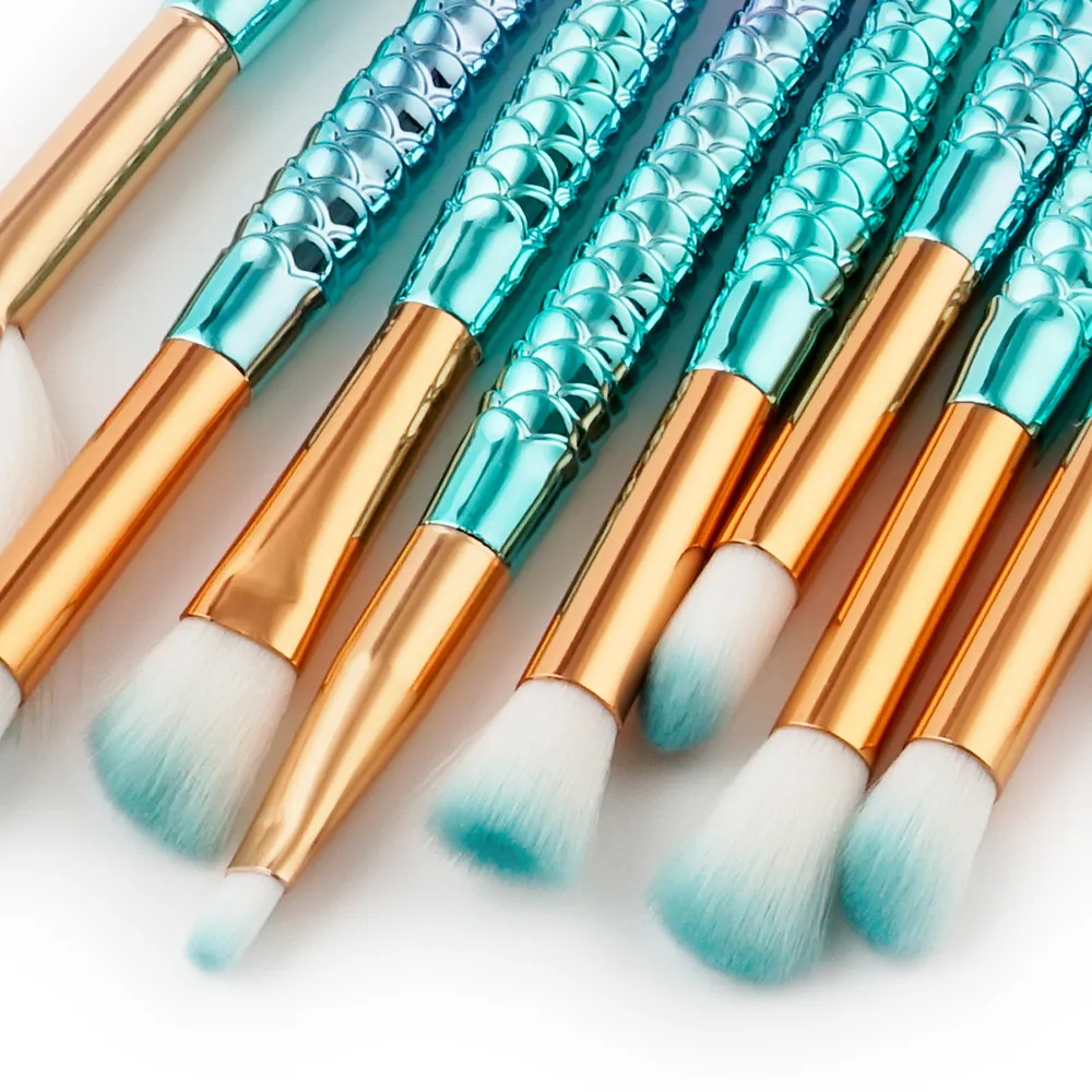 15PCS Mermaid Brush Set Foundation Eyeshadow Brushes Makeup Brushes Beauty F907in Eye Shadow