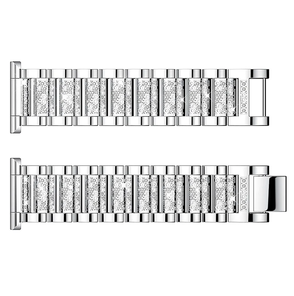 Часы с бриллиантовым браслетом из нержавеющей стали, сменный ремешок для Fitbit Versa, браслет, ремешок на запястье, умные часы