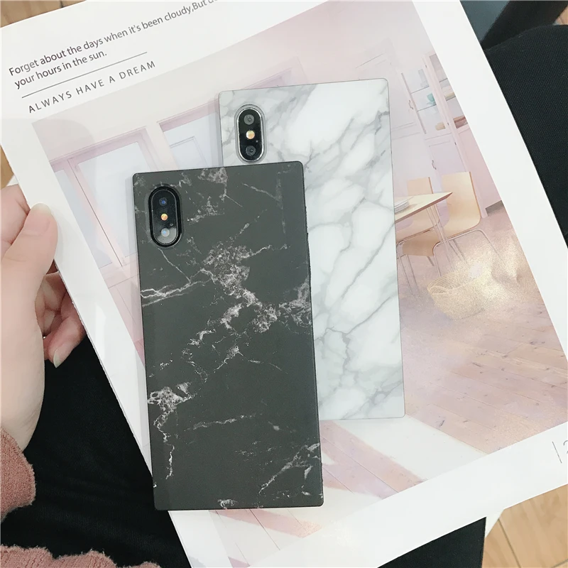 WULAWUKU Fashion Marble quadrangle Great touch Grind soft TPU Case for Apple iphone 6s 7 Plus X Funny Cover |