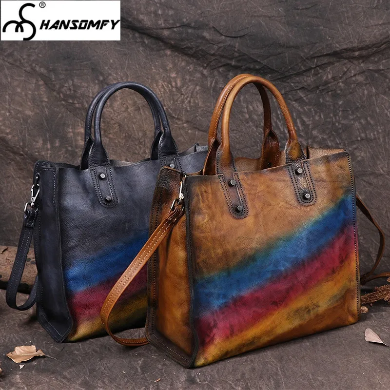 

2018 new retro leather women handbag original portable tote top layer leather casual diagonal shoulder messenger bags package