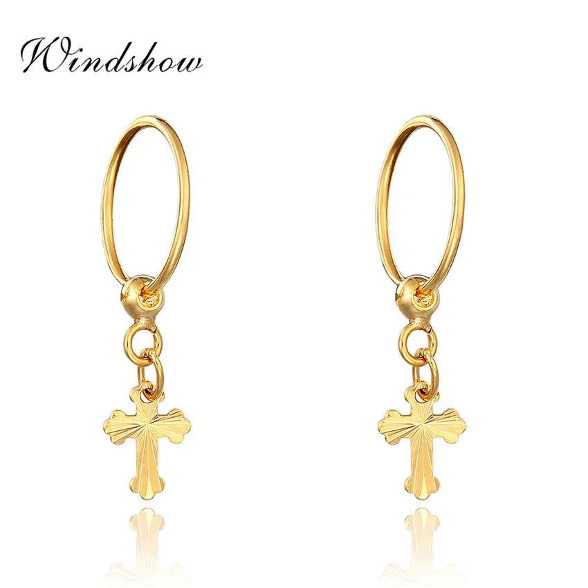 Yellow Gold Plated Cross Drop Charms Round Circle Huggie Small Hoop Yellow Gold Plated Cross Drop Charms Round Circle Huggie Small Hoop Earrings For Women Children Kids S Baby Jewelry Aros In From