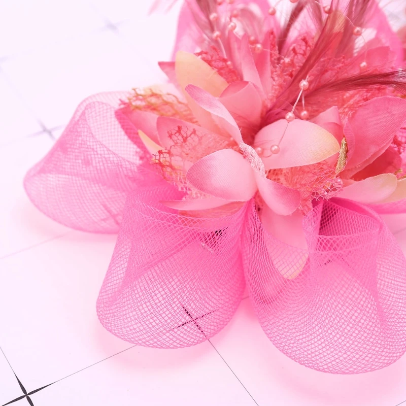 Bridal Wedding Flower Beads Mesh Hat Fascinator Womens Bride Headwear Accessory