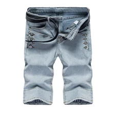 denim shorts male jean shorts bermuda skate board harem mens jogger ankle ripped wave denim shorts Decorative buttons