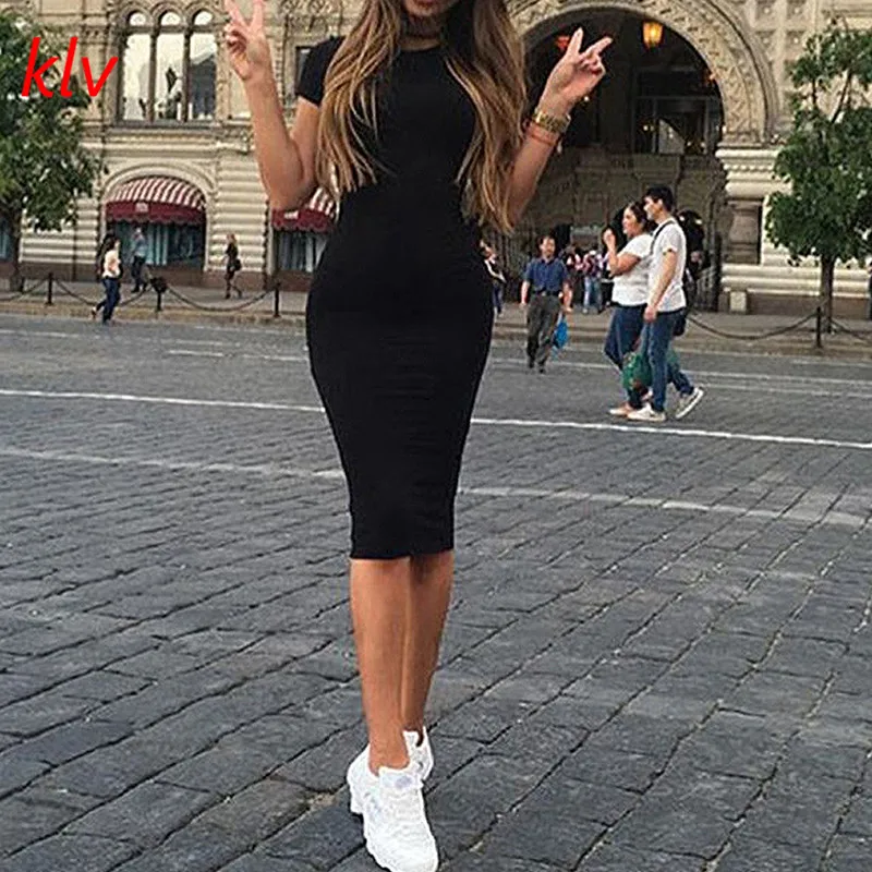 

KLV 2017 new fashion women summer T-shirt ladies sexy casual solid color short sleeve Simple and stylish office T Shirt