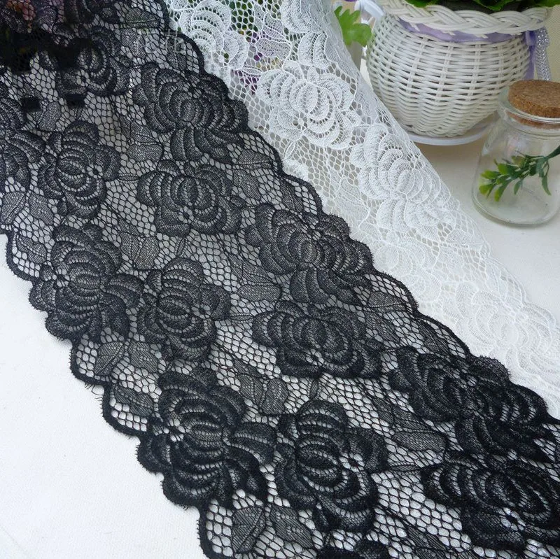 5Yards /lot black/white stretch lace trim floarl elastic lace trim