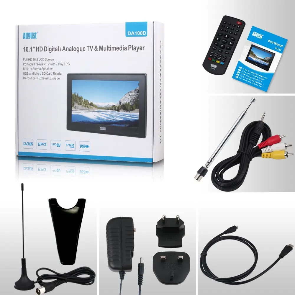 August DA100D 10inch Portable TV with Freeview Digital LCD Television for CarKitchenBeside Table Di