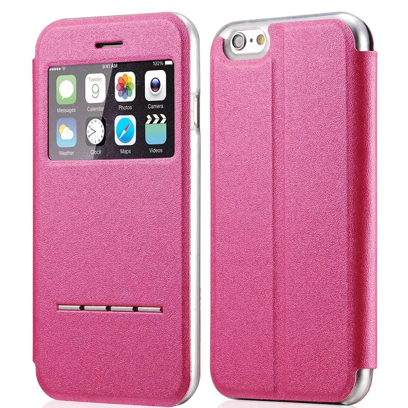 Роскошный флип чехол из искусственной кожи для iPhone 5c с раздвижным окном ответ Fundas