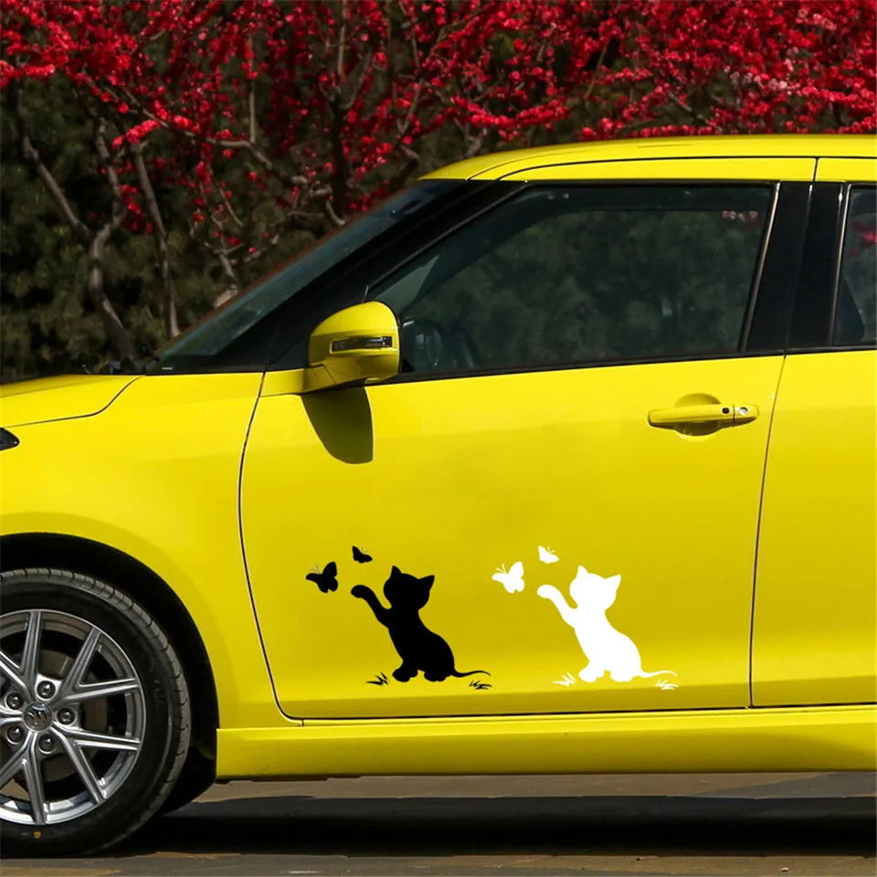 16.8cm12.9cm Cat Butterfly Fashion Decor Car Sticker Vinyl Decal BlackSilver  (2)