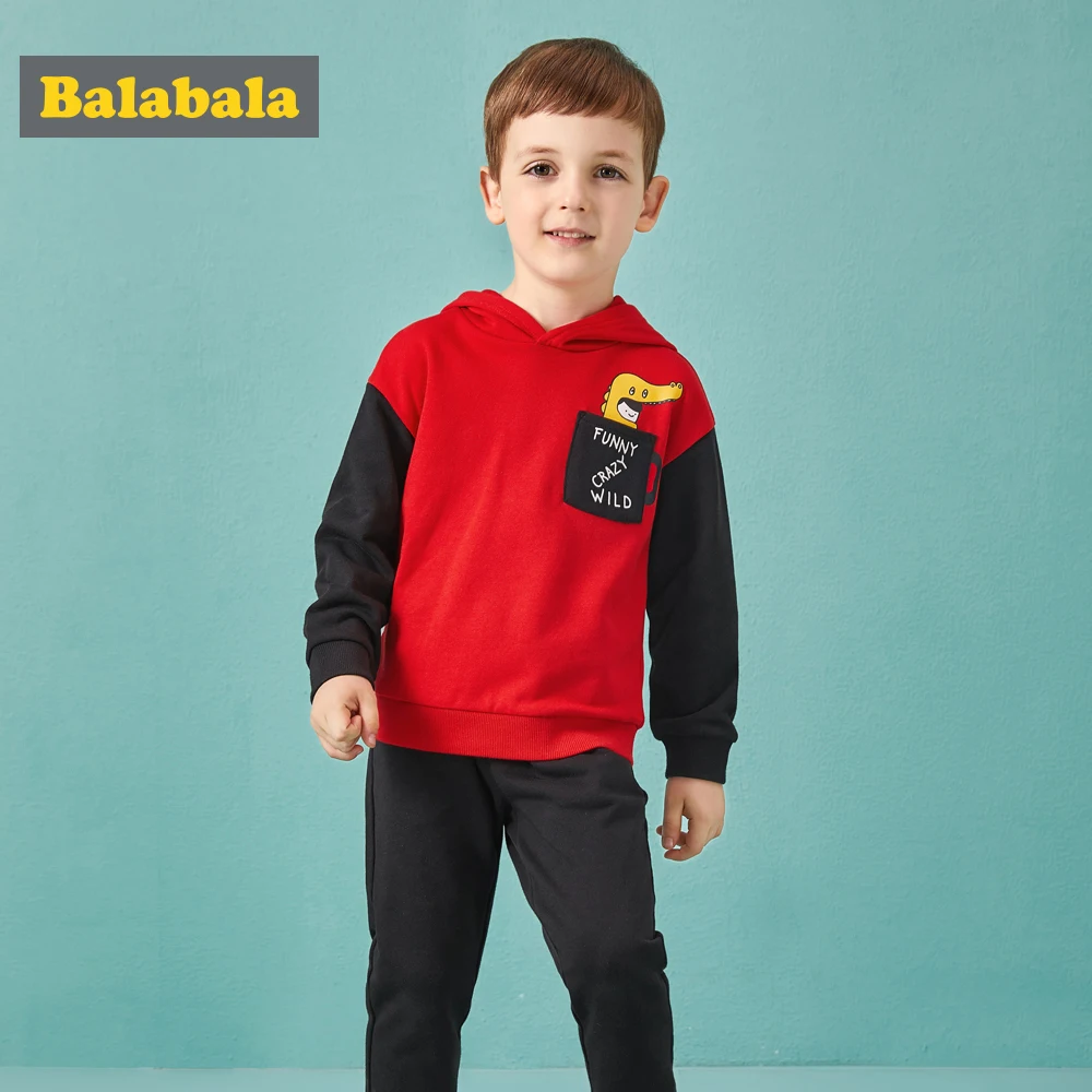 

Balabala kids clothes set for autumn panelled spliced children's sports suit for boys pullover hoodies loose Trousers fashion