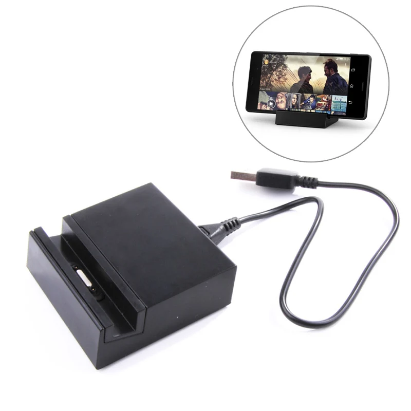 

USB Magnetic Charger Adapter Desktop Charging Cradle Dock for SONY Xperia Z3 / Z3 Compact Z3 Mini L55H L55U + USB Cable black