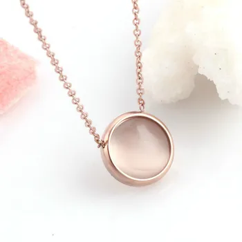 

Titanium steel cat eye stone round rose gold color necklace