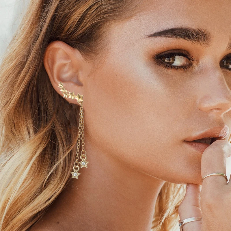 

Elegant Temperament Star Tassel Earrings Women Gold Crystal Rhinestone Drop Earrings Boho Long Earrings Sweet Christmas Gifts