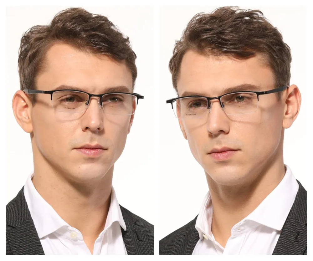 

Pure Titanium Semi Rim Eyeglasses Men Optical Prescription Glasses Frame Men's Glasses Rectangle Spectacle Male oculos de grau