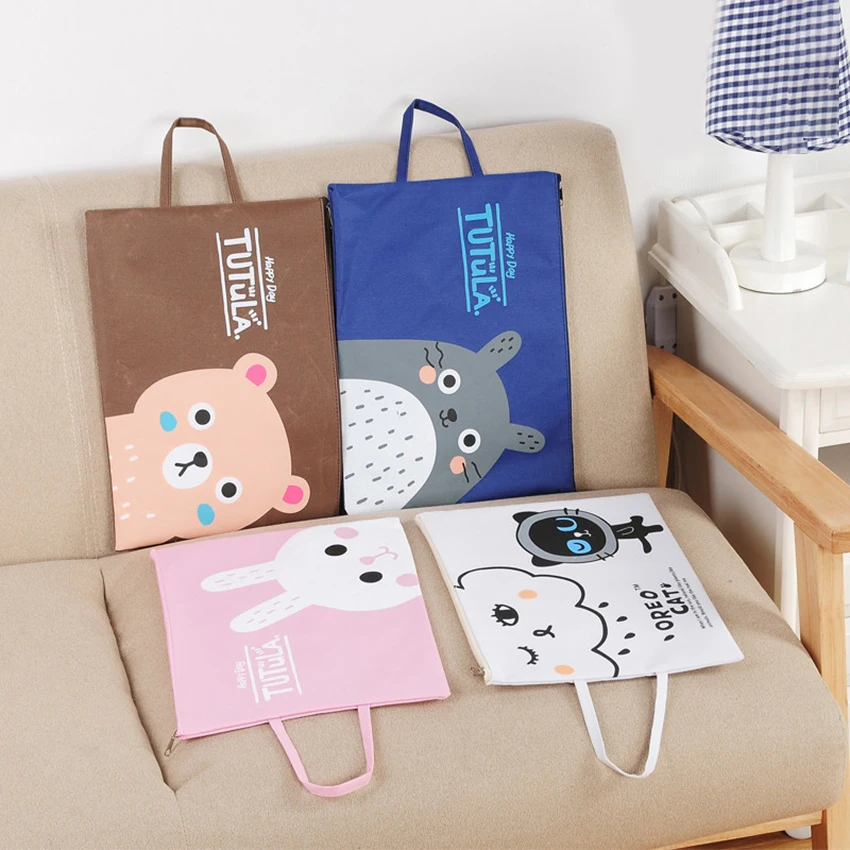 33*24cm Canvas File Folder Durable Zipper Document Bag A4 Paper Storage Organizer Student Stationery Cartoon Pattern Handbag | Канцтовары