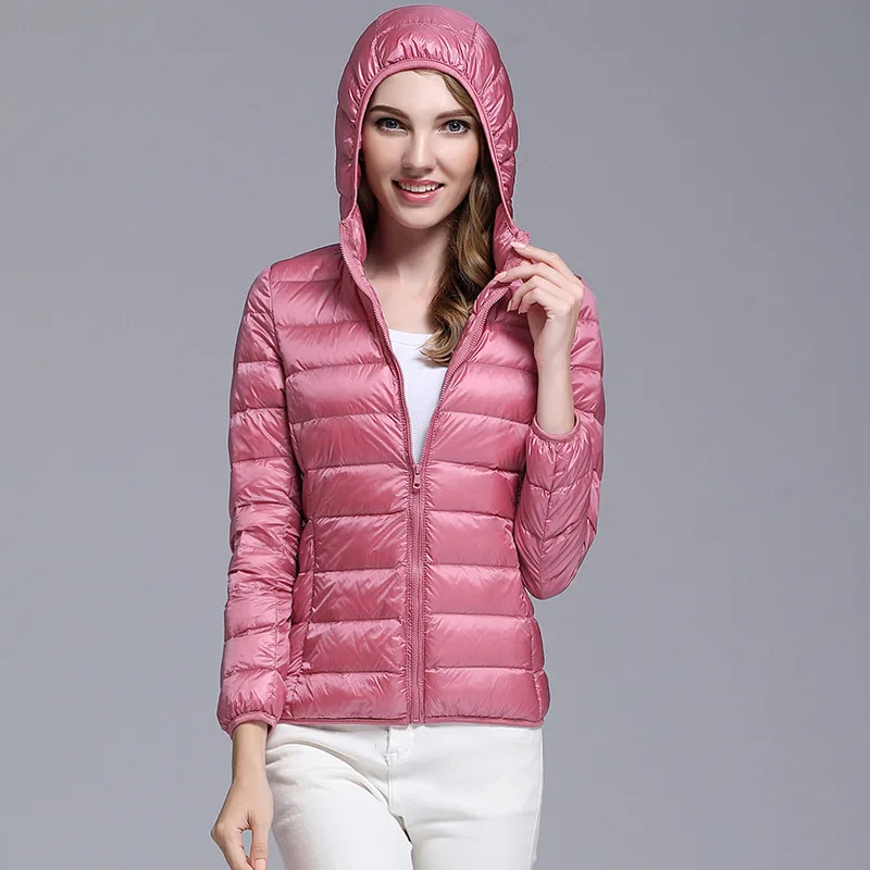  Winter Women's Down Coats Warm and Warm Ladies Jacket Slim Warm and Comfortable Pure color hooded w
