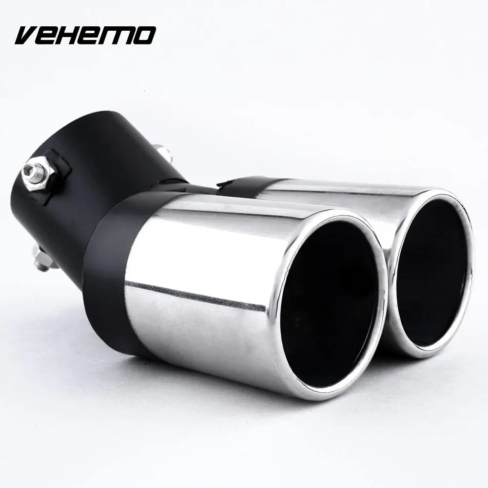 

Car Double Exhaust Muffler Steel Tail Pipe Trim Tip 16x12cm Adjustable Clamps