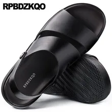 Открытый носок повседневная большой размер 46 итальянский водонепроницаемый Мужские сандалии кожаное лето черный ремень воды коричневый мода дизайнер плоские обувь