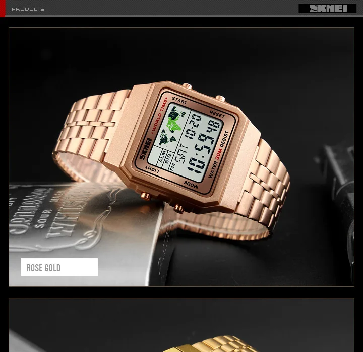 SKMEI мужские s часы reloj цифровые hombre часы мужские военные водонепроницаемые золотые часы из нержавеющей стали модные электронные наручные часы
