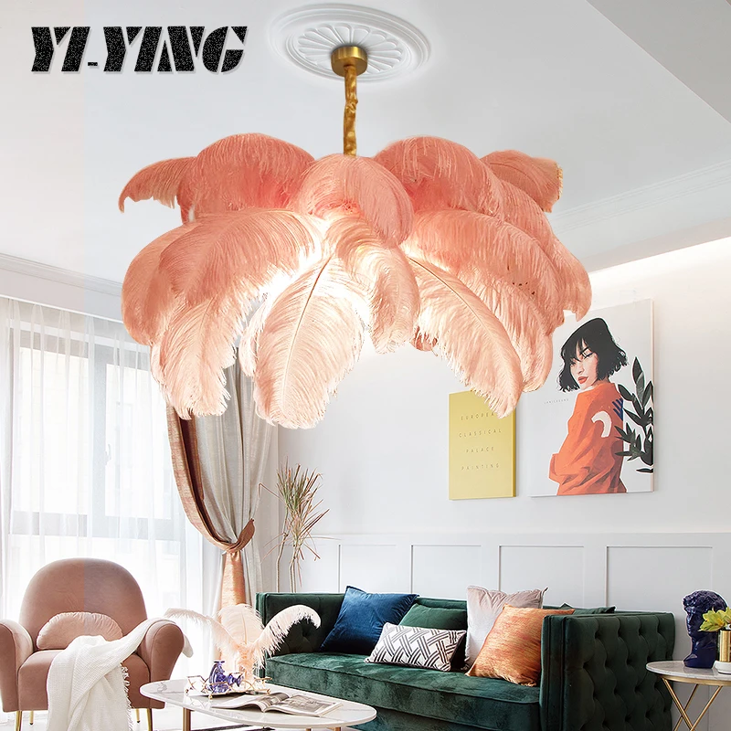 YI-YING нордическая роскошь перо Droplight мягкая облегающая гостиная магазин одежды креативная чистая красная теплая романтическая лампа для спальни