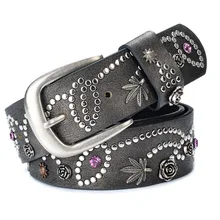 Cinturones florales a la moda con remaches ostentosos y correa en la cintura, cinturones de cuero de alta calidad para Vaqueros, cinturones de vestir de diseño Vintage, cinturones de calle para mujer