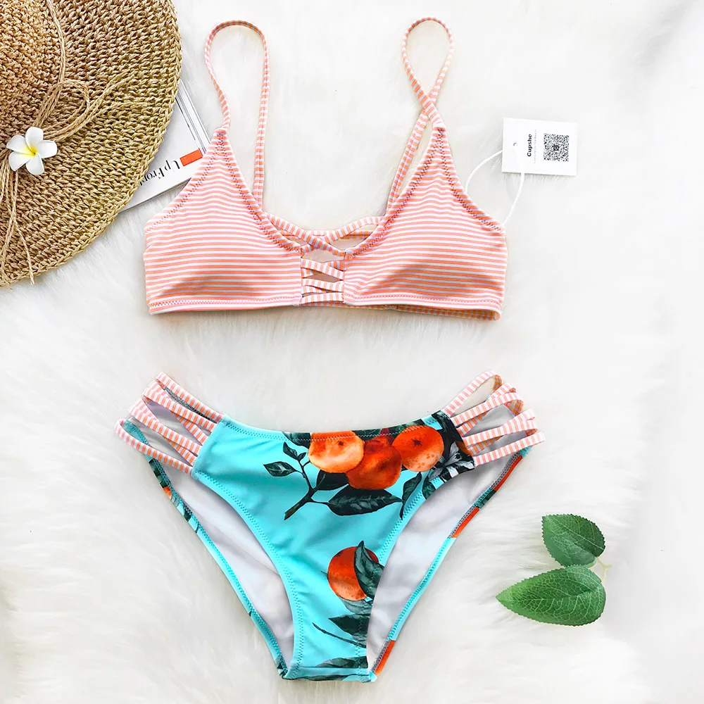 

CUPSHE Orange Soda Print Bikini Set Summer Swimsuit Beach Bathing Suit Swimwear Brazilian Biquini monokini