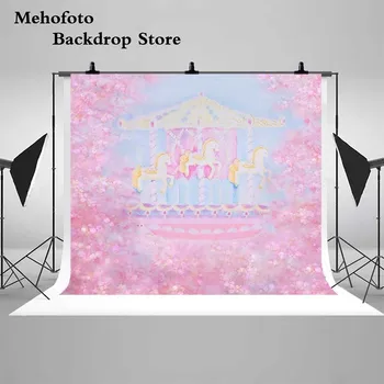 

Mehofoto Newborn Photo Backdrop for Photography Carousel Background for Birthday Party Photo Shoot 100X125CM