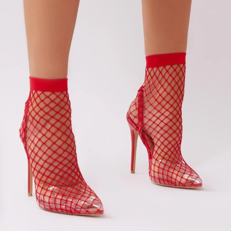 Pvc Classique Femme Chaussures Transparent Sandales Évider Sandale Élastique Nude Picture Stiletto Picture Pointu As as Sexy Bande Bout Mesh Talons Pompe 0d8nqzd