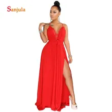 Red Chiffon A-Line Prom Dresses V Neck Lace Pleats Simple Long Evening Party Dress Two Side Slit Back Criss-Cross Prom Gown D434 Red Chiffon A-Line Prom Dresses V Neck Lace Pleats Simple Long Evening Party Dress Two Side Slit Back Criss-Cross Prom Gown D434