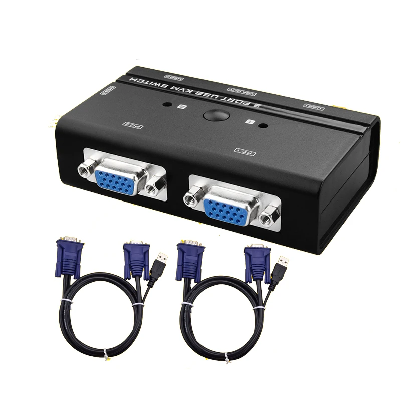  KVM Switch 2 Port AUTO VGA switch with USB Console 1 set of keyboard mouse controls 2 computer host