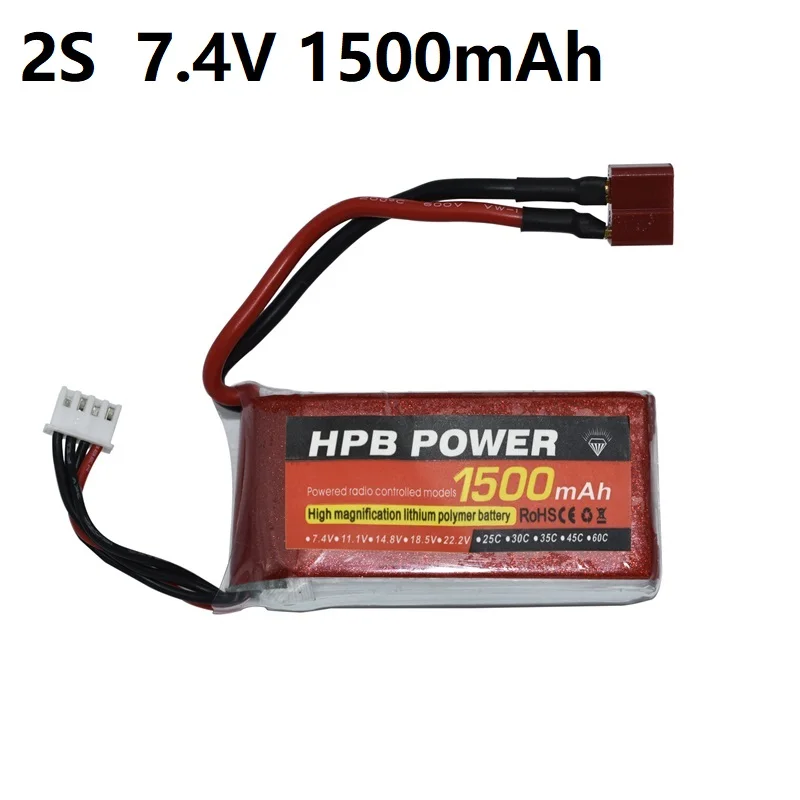 

HPB Power JST 7.4V 1500mAh Lipo Battery To T-Plug for Helicopter Airplane Car 7.4 V 1500 mAh 2S 25C battery