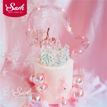 

Bling Pink Laser Balls Cake Decoration Gold Silver Shiny Ball Happy Birthday for Wedding Kid Party Supplies Baking Lovely Gifts