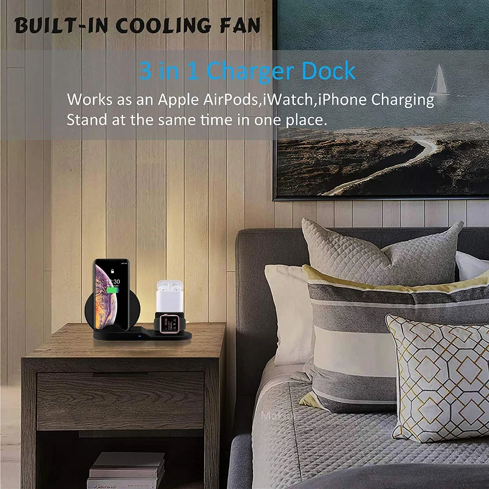 Wireless Charger Stand for iPhone AirPods Apple Watch, Charge Dock Station Charger for Apple Watch Series 4/3/2/1 iPhone X 8 XS