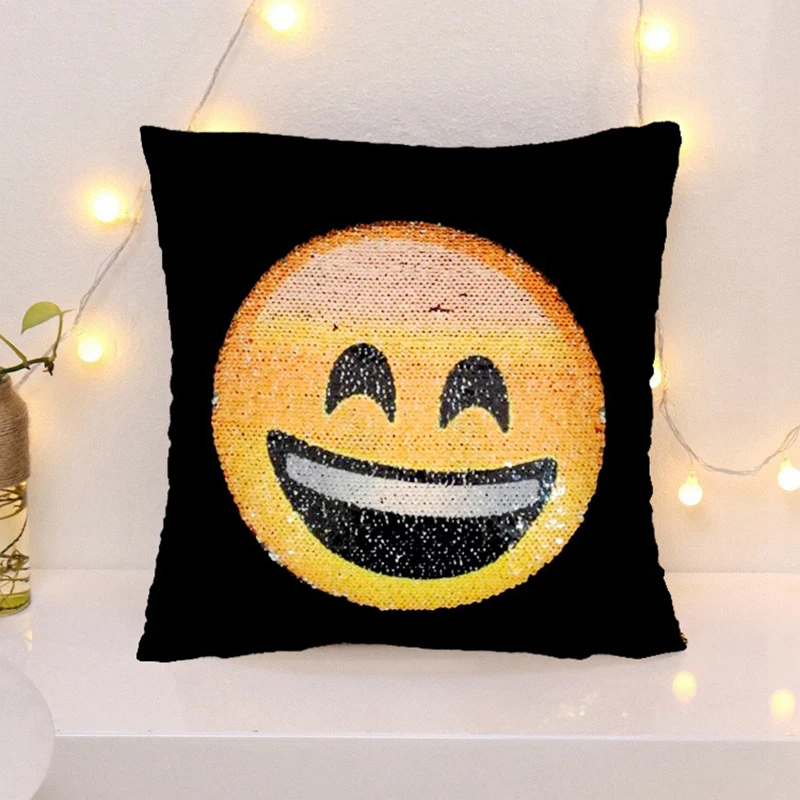 DIY غطاء الوسادة مضحك تغيير الوجه الرموز التعبيرية سيارة كنبة مكتب رمي الزخرفية المخدة ديكور المنزل الترتر وسادة حورية حالة