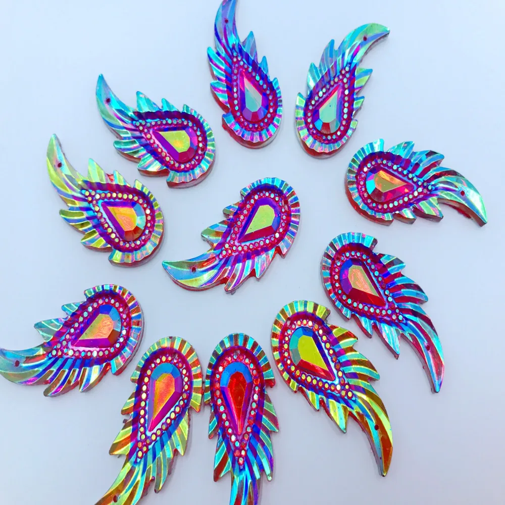 

30pcs New fashion style red sew on big rhinestones leaves shape 36*18mm flatback 2 holes gem stone resin crystal