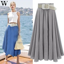 Womail, Женская юбка, летняя, высокая талия, для девушек, одноцветная, юбки с поясом, длинная юбка для женщин, повседневная, для отдыха, пляжа, на каждый день, J610