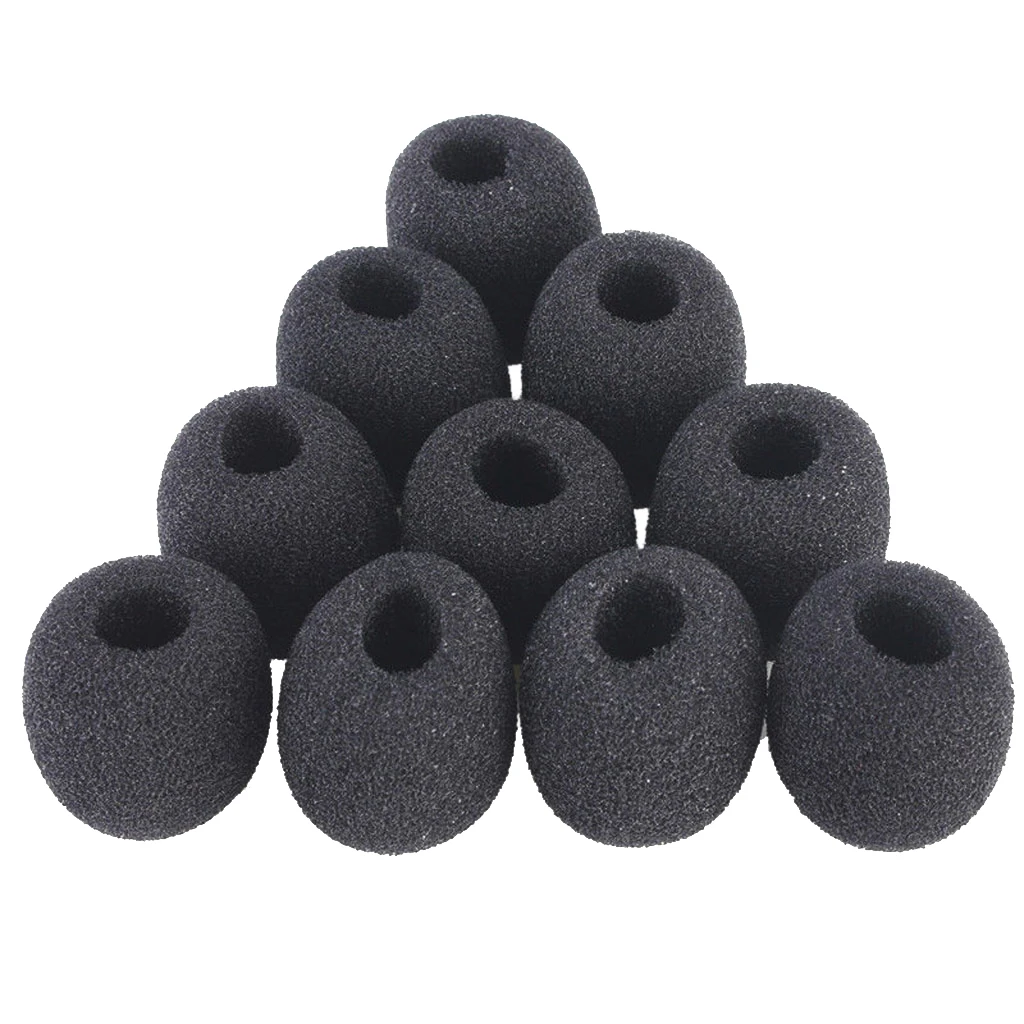 10Pcs Mini Microphone Windshield Clip-on Headset Condenser Mic Windmuff Protector Black 18mm