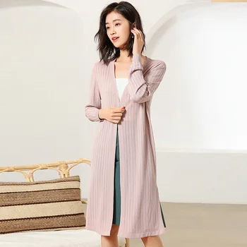 

2019 New Women's Summer Cardigan Long-Sleeved Casual Thin Coat Loose Knit Cardigan Sunscreen Shirt Linen Ice Silk