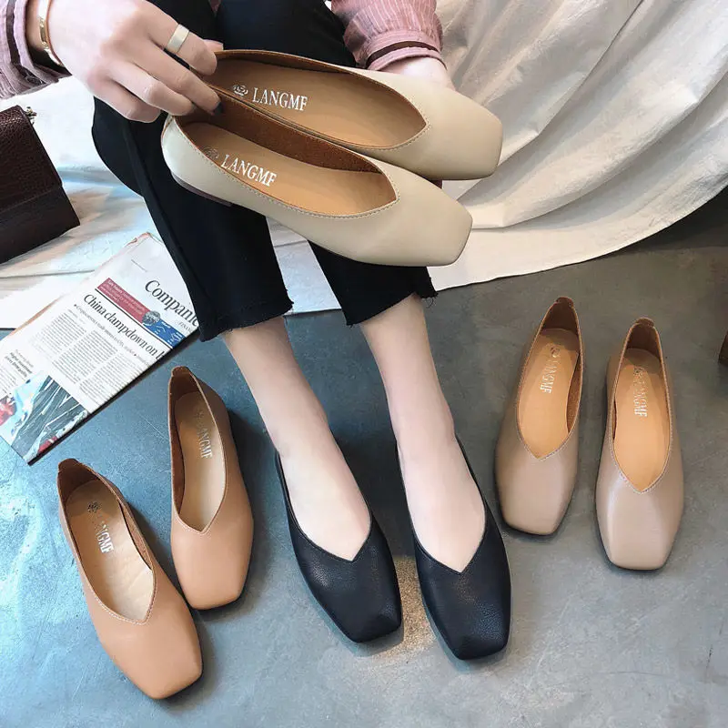 

Sole shoes female spring 2019 new Korean fashion square head bottom grandma shoes