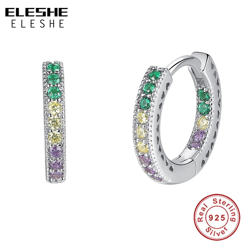 

ELESHE 2019 New Pure 925 Sterling Silver Stud Earrings Crystal Row Luxury Weddng Earrings For Women Fashion Jewelry Female Gift